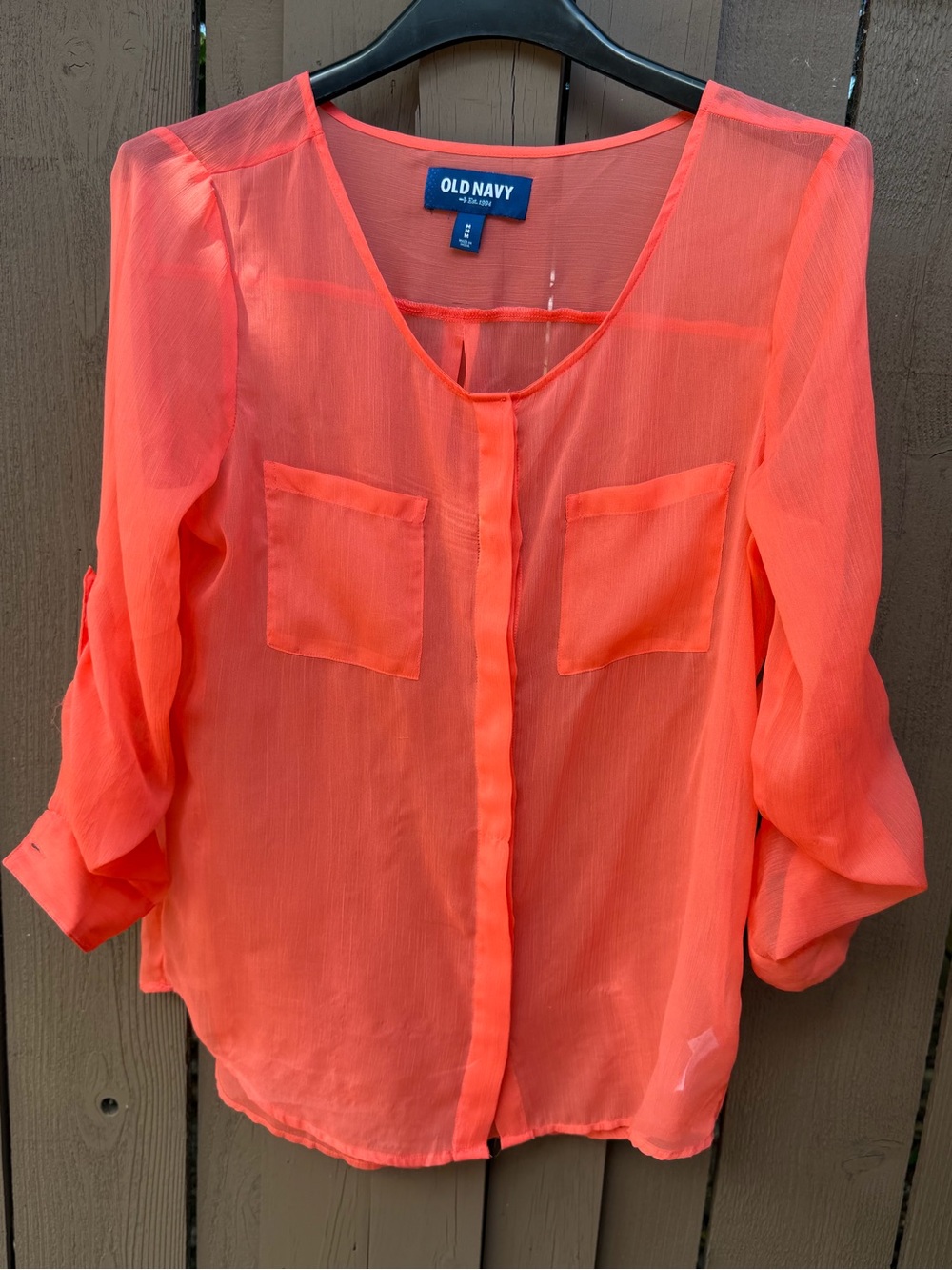Old Navy Coral Sheer Button-Front Blouse